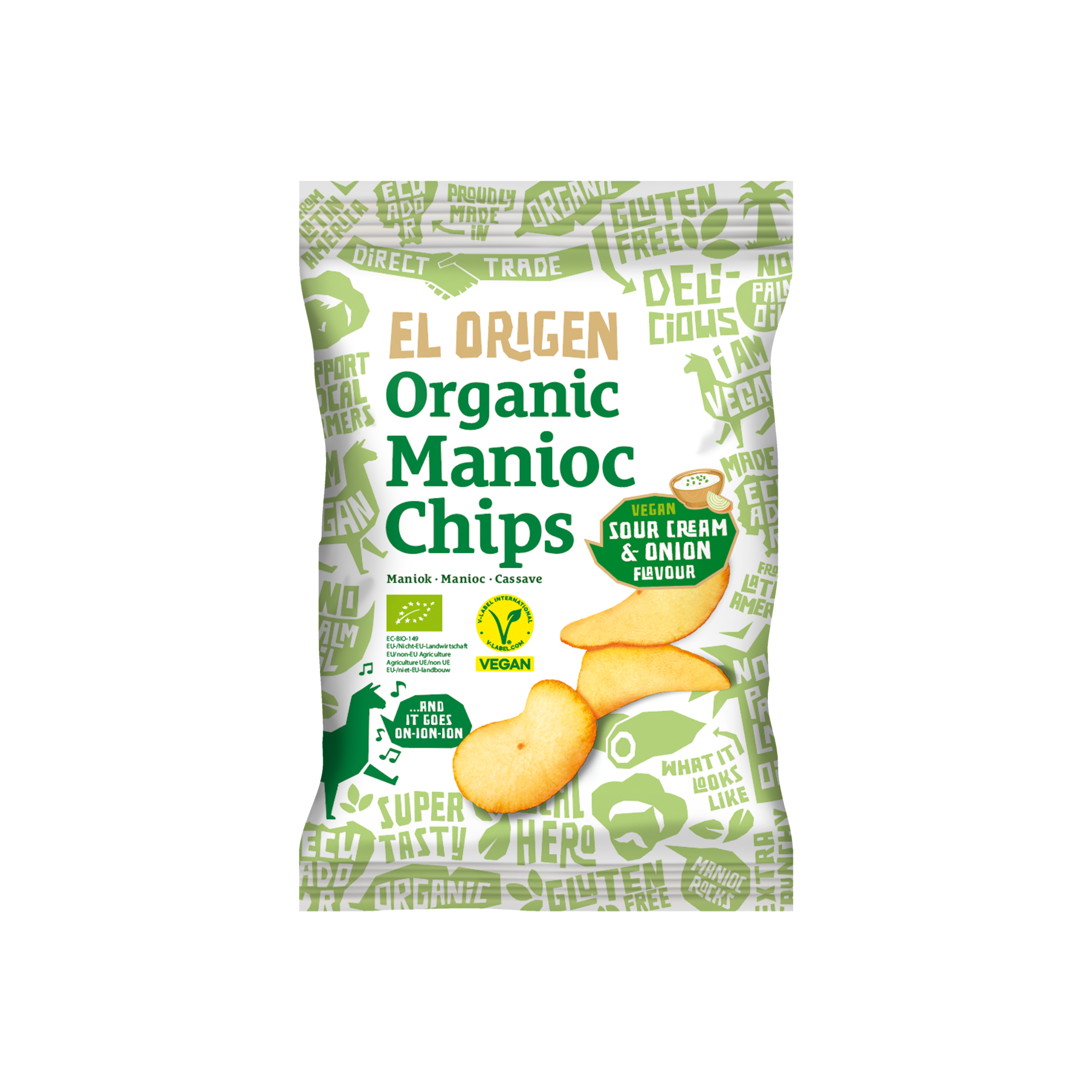Available now: Organic cassava chips with sour cream & onion flavor (vegan)