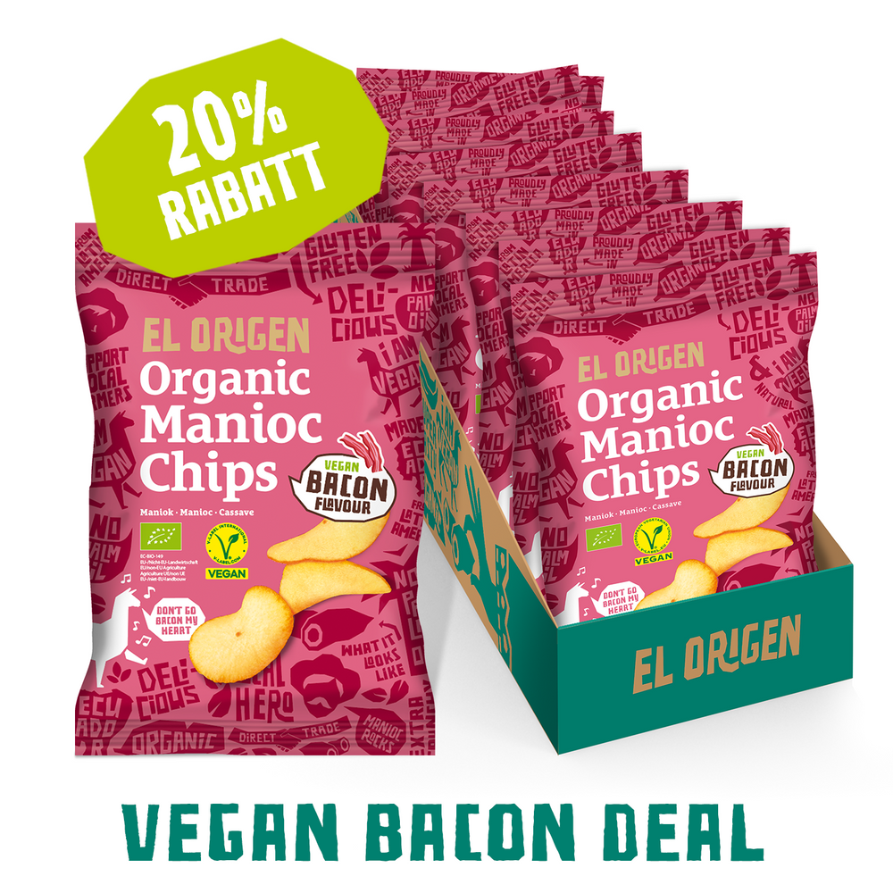 
                  
                    Angebot - Vegan Bacon Deal: 8x Bio Maniok Chips Vegan Bacon Flavour
                  
                